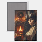 スチームパンクビクトリアンヴィンテージレディークリスマスレッド マグネット (正面/裏面)