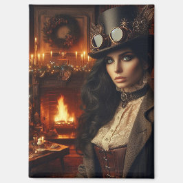 スチームパンクビクトリアンヴィンテージレディークリスマスレッド マグネット