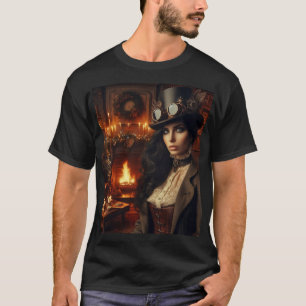 スチームパンクビクトリアンヴィンテージレディークリスマスレッド Tシャツ