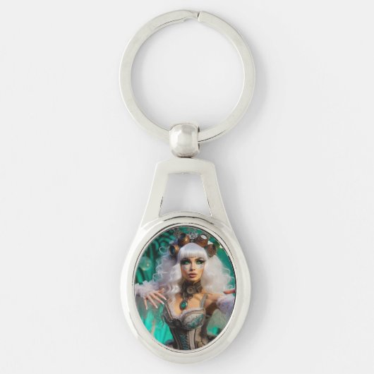 スチームパンクビクトリアン未来的グリーンダンサー キーホルダー (正面)