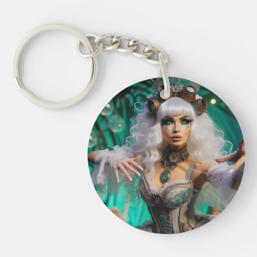 スチームパンクビクトリアン未来的グリーンダンサー キーホルダー (正面)