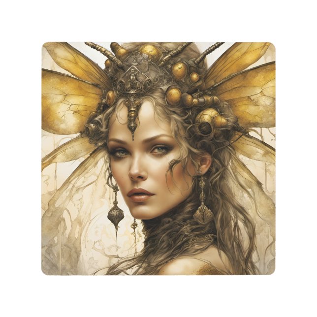 スチームパンクビー昆虫女 メタルプリント (正面)