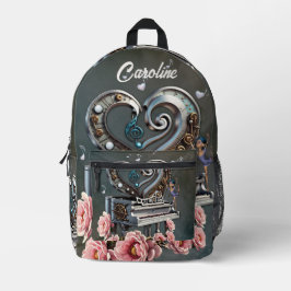 スチームパンクピアノ(ハート) プリントバックパック