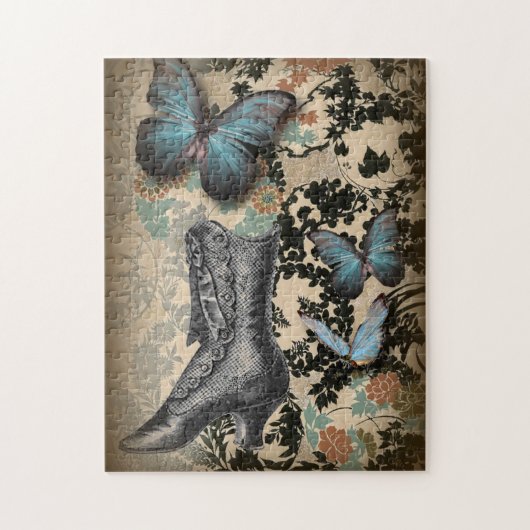 スチームパンクフローラ蝶ヴィンテージビクトリアン靴 ジグソーパズル (縦)
