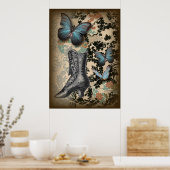 スチームパンクフローラ蝶ヴィンテージビクトリアン靴 ポスター (キッチン)