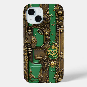 スチームパンクブック工業用グリーン iPhone 15ケース