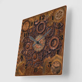 スチームパンクブラック、ブラス、ブラウン スクエア壁時計 (傾斜)