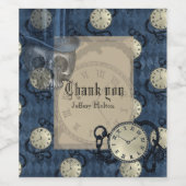 スチームパンクブルーのゴシック様式の時計とスカル ワインラベル (シングルラベル)