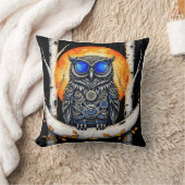 スチームパンクブルーアイドフクロウと満月 クッション (ブランケット)