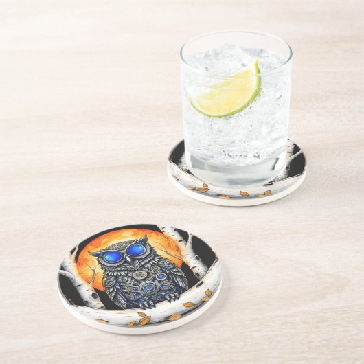 スチームパンクブルーアイドフクロウと満月 コースター (側面)