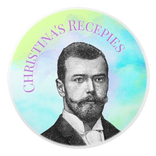 スチームパンクマンオンティール(緑がかった色)グリーンパープルカスタム文字 セラミックノブ (正面)