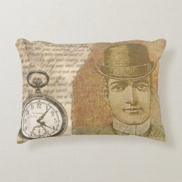 スチームパンクマンポケットウォッチボウリングをする人、 クリケットの投手ハット アクセントクッション