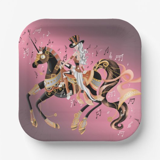 スチームパンクメカニカルホース&レディ紙プレート ペーパープレート (正面)