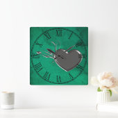 スチームパンクメタルハート スクエア壁時計 (ホーム)