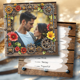 スチームパンクメタル&ウッドパーソナライズされたウェディングRSVP セーブザデート