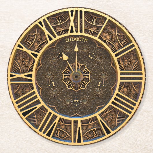 スチームパンクレトロヴィンテージラスティアールデコ時計 ラウンドペーパーコースター (正面)