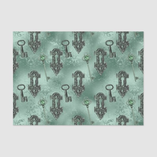 スチームパンクロックと鍵グリーン |ヴィンテージの切り離し 薄葉紙 (正面)