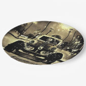 スチームパンクヴィンテージカー&ストリートライト ペーパープレート (アングル)