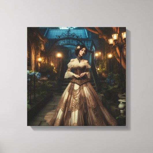 スチームパンクヴィンテージビクトリアンムーンライトレディ キャンバスプリント (正面)