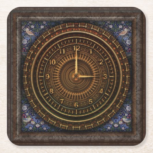 スチームパンクヴィンテージファッションド旧銅時計製造 スクエアペーパーコースター (正面)