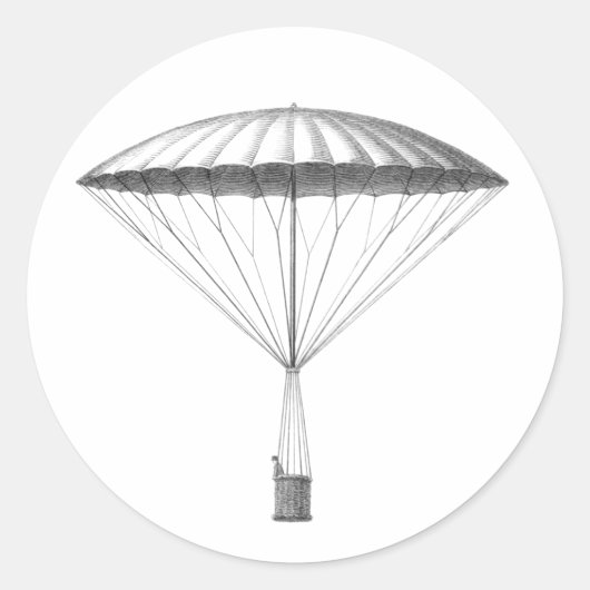 スチームパンクヴィンテージホットエアバルーンスケッチ ラウンドシール (正面)