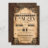 スチームパンクヴィンテージルック婚約パーティ 招待状 (正面/裏面)