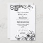 スチームパンクヴィンテージ機械ギア虫写真 招待状 (正面)