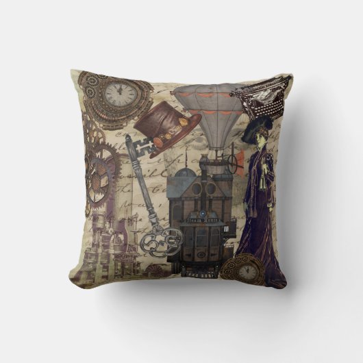 スチームパンクヴィンテージ産業ビクトリアンファンタジー クッション (正面)