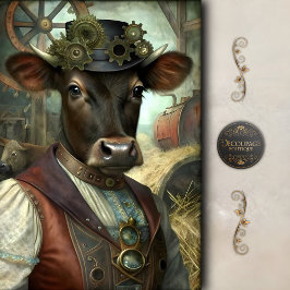 スチームパンク仔牛のファンタジックなビンテージ・ファーム・デコパージュ 薄葉紙