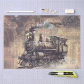 スチームパンク列車の水色 薄葉紙 (クラフト)