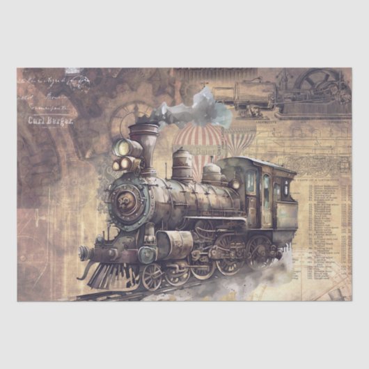 スチームパンク列車の水色 薄葉紙 (正面)
