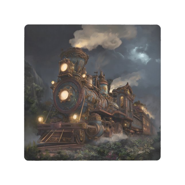 スチームパンク列車 メタルプリント (正面)