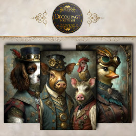 スチームパンク動物肖像画デコパージュコレクション ラッピングペーパーシート