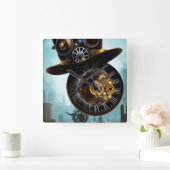 スチームパンク工業用帽子ギア時計壁時計 スクエア壁時計 (ホーム)