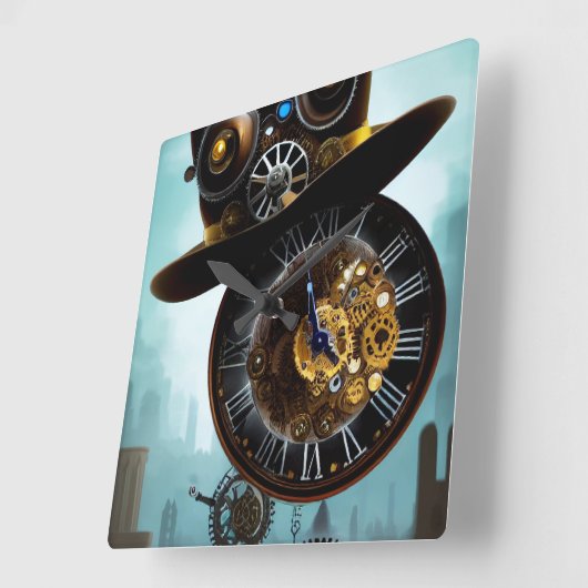 スチームパンク工業用帽子ギア時計壁時計 スクエア壁時計 (傾斜)