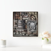 スチームパンク旧西、樽と金庫 スクエア壁時計 (ホーム)