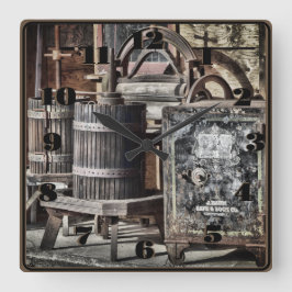 スチームパンク旧西、樽と金庫 スクエア壁時計