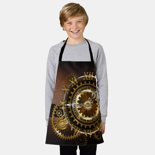 スチームパンク時計とアンティークギア エプロン (着用した状態)