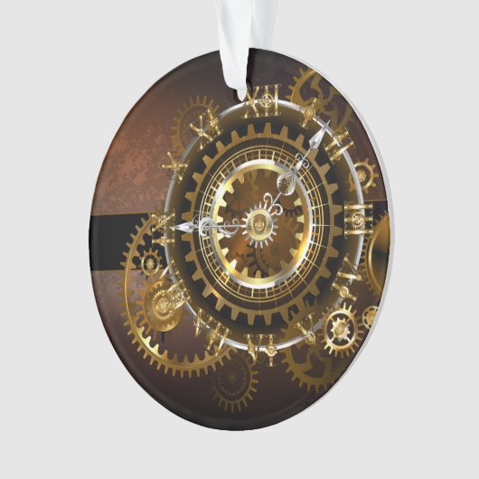 スチームパンク時計とアンティークギア オーナメント (正面)