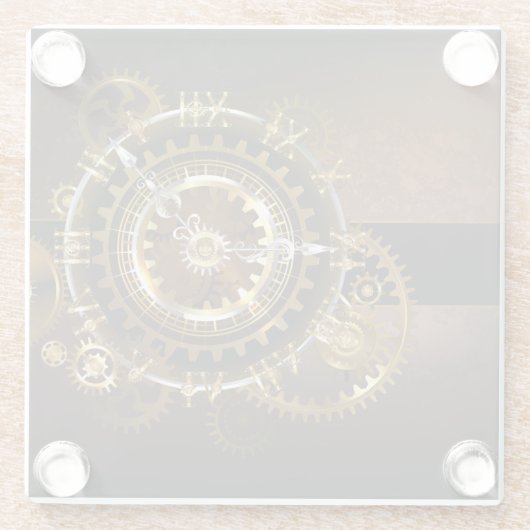 スチームパンク時計とアンティークギア ガラスコースター (裏面)