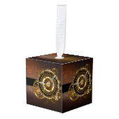 スチームパンク時計とアンティークギア キューブオーナメント (正面アングル)