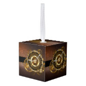 スチームパンク時計とアンティークギア キューブオーナメント (裏面アングル)