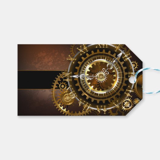 スチームパンク時計とアンティークギア ギフトタグ (正面(横))