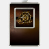 スチームパンク時計とアンティークギア シルバープレートフレームオーナメント (正面)