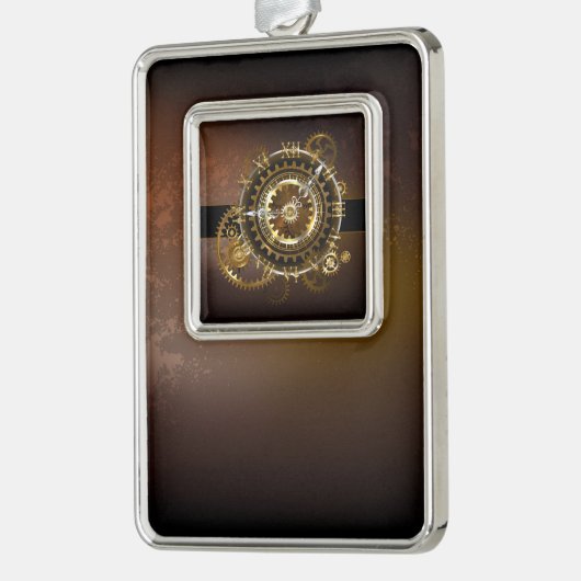 スチームパンク時計とアンティークギア シルバープレートフレームオーナメント (左)
