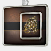 スチームパンク時計とアンティークギア シルバープレートフレームオーナメント (左)