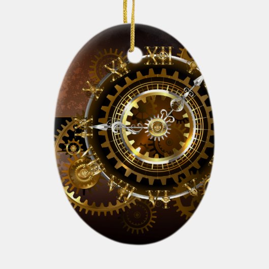 スチームパンク時計とアンティークギア セラミックオーナメント (裏面)