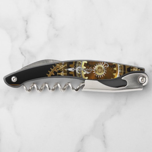 スチームパンク時計とアンティークギア ソムリエナイフ (裏面)