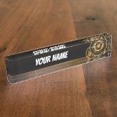 スチームパンク時計とアンティークギア デスクネームプレート (側面)