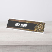 スチームパンク時計とアンティークギア デスクネームプレート (正面)